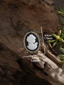 Cring Coco 1pc Victorian Style Cameo Lady Brooch, Vintage Oval White Woman Profile On Black Base, Ornate Antique Metal Frame, Jewelry Gift For Retro Enthusiasts - Beauty Head - View 3