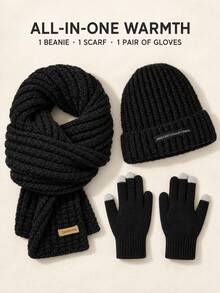 Couples Autumn/Winter Knitted Hat, Scarf And Gloves 3 Pieces Set, Soft Thick Warm Touchscreen Gloves, Unisex Outdoor Cold-Proof Accessory Set - Multicolor - View 5