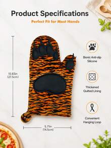 Meoky 1 Pair Kitchen Oven Mitts, Heat-Resistant Non-Slip Surface Oven Mitts And Heat-Insulating Pad, Suitable For Cooking - Orange and Black Tiger - View 3