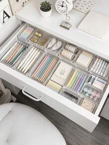 12/8/7/6/4/3/1pc Transparent Acrylic Storage Box, Suitable For Organizing Various Stationery Accessories, Classifying Sundries, Daily Necessities, Applicable To Student Dorms, Room Decor, Desktop Storage, Cosmetic Storage, Desk Drawer Organizer, Space-Saving - C-Transparent - View 5