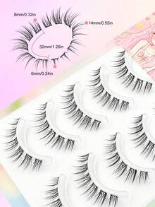 5 Pairs Natural Manga Lashes, False Eyelashes, Clear Band, Wispy Natural Look Lashes, Spiky Anime Strip Lashes, Dramatic DIY Cosplay Fake Eyelashes Reusable Strip Lashes, Suitable For Beginners Strip Lashes - Black - View 6