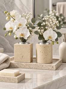 1pc/2Pcs Contemporary Style Assorted Shape Vase Set, Hole Textured & Rim Detail, Floral Display Vase, Desktop Ornament For Apartment, Thanksgiving & New Year Home Styling - Yellow Hole Stone - View 5