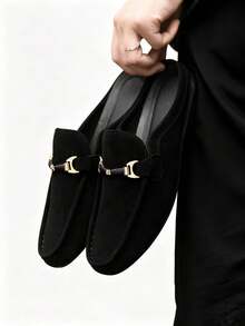 G.N.SHIJIA Black Matte Flat Loafers For Men, Minimalist Metal Buckle Design, Commute Casual Versatile Slip-On Shoes - Black - View 3
