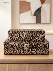 2pcs/Set Large Capacity Leopard Print PU Jewelry Box With Silver ...