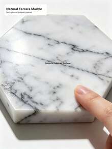 White Marble Coaster, 1cm Thick Hexagonal Natural Stone Drink Coaster, Heat-Insulating Desktop Protector, Suitable For Home Office Decor, Housewarming Gift - Cream White - View 6