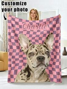 1pc Customized Photo Blanket, Personalized Flannel Blanket With Photo And Text, Office Nap Blanket, Comfortable Blanket, Mother's Day, Father's Day Gift For Parents, Bedding Blanket, Bed Custom Blanket, Custom Text Blanket, Personalized Home Blanket - Multicolor - View 1
