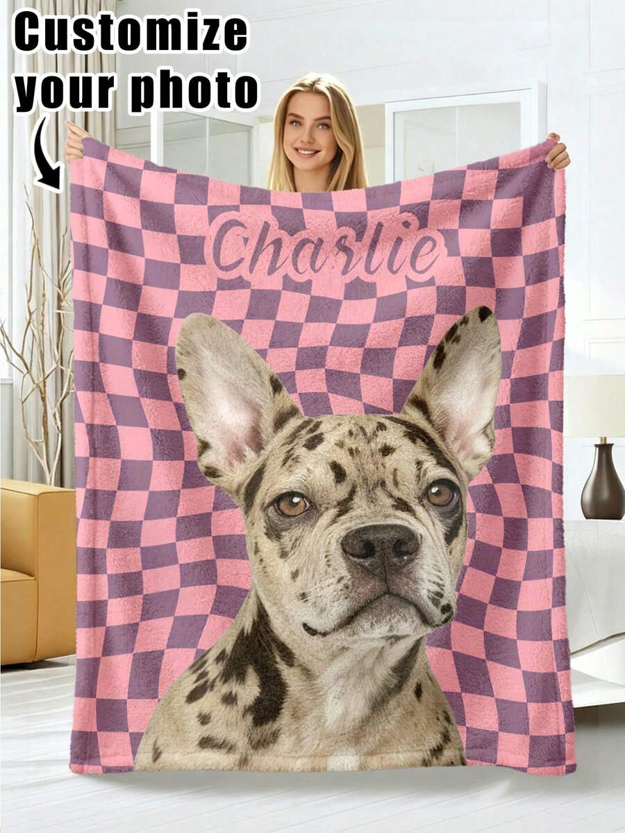 1pc Customized Photo Blanket, Personalized Flannel Blanket With Photo And Text, Office Nap Blanket, Comfortable Blanket, Mother's Day, Father's Day Gift For Parents, Bedding Blanket, Bed Custom Blanket, Custom Text Blanket, Personalized Home Blanket - Multicolor - View 1