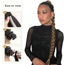 24 Inch Hand-Woven Ponytail, With Elastic Rubber Band, Synthetic Fiber Long Braid, Suitable For Women's Daily Use - Multicolor - View 7