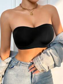 Women's Strapless Bra With Minimalist Back Design, Comfortable Bandeau - Black - View 5