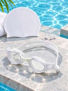 Adult High Definition Large Frame Swimming Goggles, Unisex Comfortable Fit Adjustable Swim Goggles, Indoor Pool Swimming Training Equipment - White - View 1