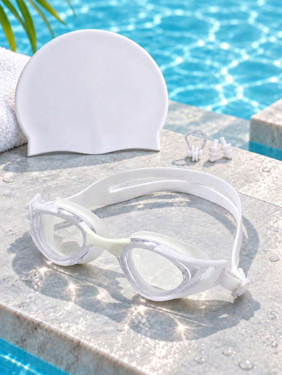 Adult High Definition Large Frame Swimming Goggles, Unisex Comfortable Fit Adjustable Swim Goggles, Indoor Pool Swimming Training Equipment - White - View 1
