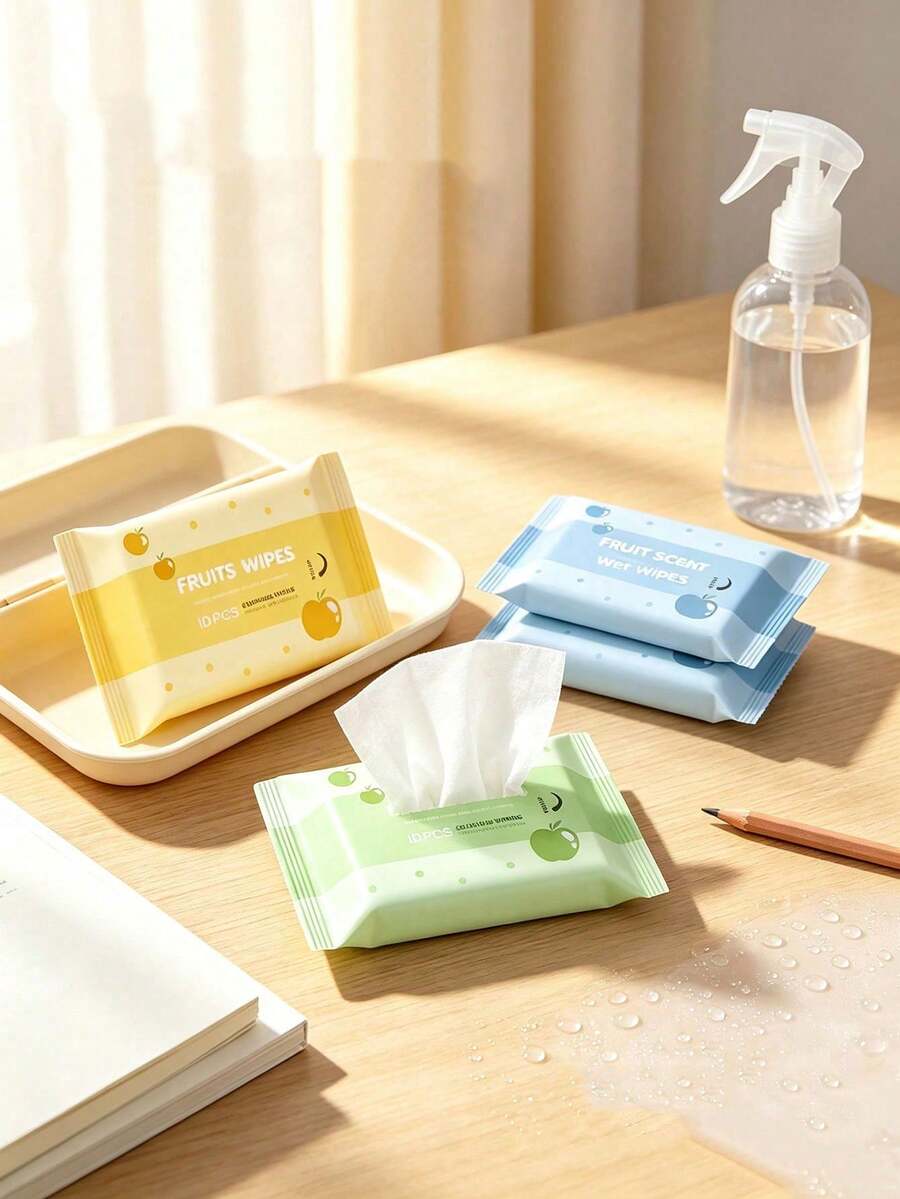 10 Pieces/Set Of Mini Portable Wet Wipes, Suitable For Daily Cleaning, Desktop Cleaning Wet Wipes For Items, Clothing Cleaning Wet Wipes, Kitchen Wet Wipes - Multicolor - View 1
