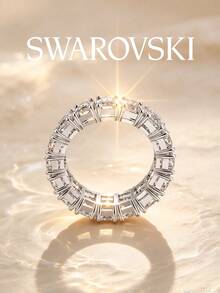 SWAROVSKI 5572686 Wave Pave 水晶戒指 不對稱彎曲開口式手鐲 女友生日禮物 - 銀色 - 查看 5