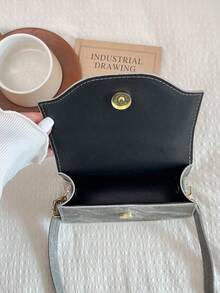 Vintage Flap Handbag, Minimalist Handle Small Square Bag, Women's Detachable Shoulder Strap Crossbody Shoulder Bag - Grey - View 7