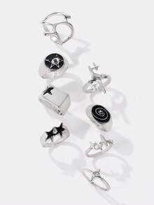 Kryxie 8pcs Vintage Punk Hip Hop Premium Ring Set Suitable For Daily Wear, Gatherings, Parties And Music Festivals - Silver - View 1