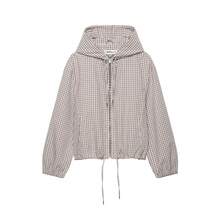 HH Women's Plaid Print Drawstring Hem Hooded Jacket, Fashionable Streetwear Coat - Grey - View 6