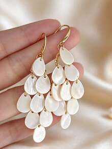 1 Pair Bohemian Faux Shell Tassel Elegant Ear Hooks, High-End Beach Vacation Ear Hooks, Exaggerated Woven Shell Earrings, Suitable For Daily And Vacation Wear - Tassel - View 4