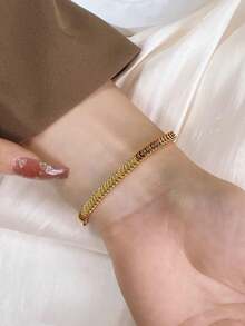 1pc Stainless Steel Fashion Heart Double Layer Bracelet - Yellow Gold - View 2