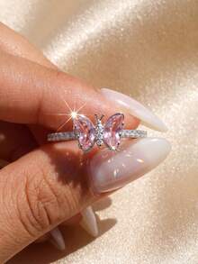 1pc Butterfly Diamond Ring, Elegant Women's Jewelry Gift, Suitable For Date, Party, Anniversary - Butterfly - View 6