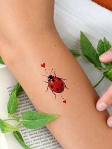 6 Sheets Ladybug Temporary Tattoos Stickers Birthday Party Favors Decorations Tattoo,Small Minimalist Ladybug Heart Sticker For Wrist, Finger For Women - Red - View 3