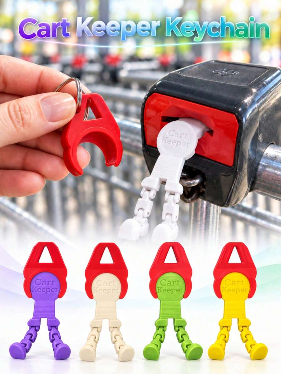 Coin-Operated Shopping Cart Lock Keychain, Novel Compact Portable Lightweight Detachable Cart Token Replacement, With Jointed Legs, Christmas Ring Pendant, Gift For Family And Friends, Suitable For Outdoor Supermarket Shopping, Handbags, Backpacks, Belt Loops, Storage Bags - Multicolor - View 1