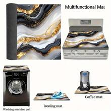 (Hot !!) 1pc 2D Marble Pattern Flat Stove Protector Mat And Non-Slip Heat-Resistant Rubber Stove Cover Mat Suitable For Induction Cooktop, Glass Cooktop And Multi-Function Scratch-Resistant Mat, Also Best Choice For Oven, Washing Machine, Dryer And Kitchen Decoration. - Multicolor - View 9