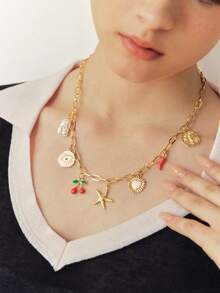 Sorayune 1pc Dopamine Cherry Heart Starfish Faux Pearl Bee Pendant Necklace - Yellow Gold - View 3