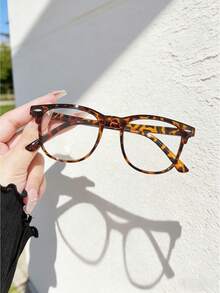 1 Pair Women's PC Material/Tortoise Shell Oval Flat Lens Glasses Vintage Metal Rivet Ins Style Beauty Blue Light Glasses Fake Glasses Suitable For Daily Life Commute Office Phone Computer - A - View 3