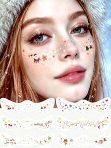 1 buah Stiker Tato Wajah Sementara Natal Lucu, Stiker Tato Wajah Bintik Tahan Air, Cocok Untuk Anak Perempuan dan Wanita, Dekorasi Pesta Liburan Natal, Aksesori Cosplay, Liburan Halloween - MultiWarna - View 5