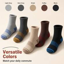 Men's 5 Pairs Color Block Striped Crew Socks, Breathable Cushioned Athletic Hiking Socks, Anti-Wear Sports Mid Calf Socks - Multicolor - View 4