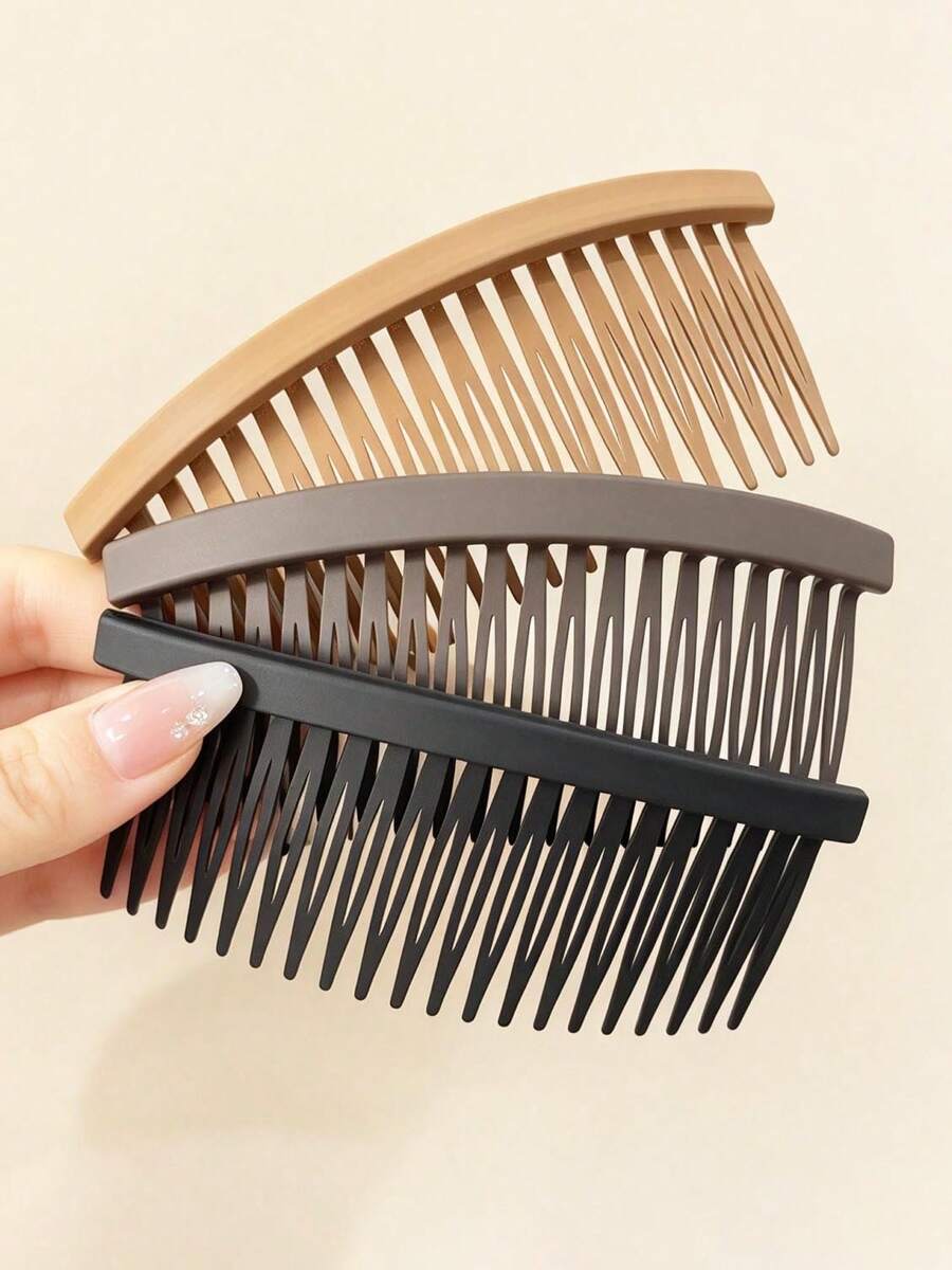 3 buah Sisir Rambut Plastik Wanita Ukuran Besar Melengkung dengan Gigi Rapat, Sisir Rambut Bertekstur Matte dengan Gigi Rapat, Alat Penata Rambut untuk Perjalanan dan Mengatasi Rambut Kusut - MultiWarna - View 1