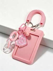 Cute Heart Shaped ID Card Holder With Detachable Slide Cover Clear ID Windo,Retractable Coil Spring Lanyard, For Student ID, Meal Card, Work Pass - Multicolor - View 12