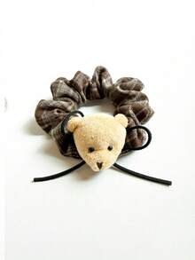 1pc Dual-Color Plaid Bear Hair Scrunchie, Versatile Large Hair Tie Suitable For Daily Wear - Multicolor - View 15