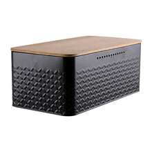LIVINGANDHOME 3 Colors Countertop Metal Bread Box Container With Bamboo Lid,Bread Storage Box,Bread Storage Container For Kitchen - Black - View 5