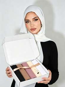 7pcs/Set (5pcs Headscarves + 2pcs Scarf Clips) Fashion Women's Scarf Gift Set, Crinkle Headscarves, Headwrap Scarf Gift Set, Suitable For All Seasons - Multi-color/Solid Color Cotton Gift Box - View 16
