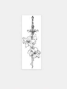 1 Sheet Buddha Lotus Temporary Tattoo Sticker, Minimalist Sketch Buddha & Lotus Fake Tattoo, Waterproof Body Art Decal For Wrist Forearm Arm - Black - View 2