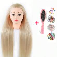 URmeili Synthetic Hair Training Mannequin Head, Cosmetology Practice Doll Head For Braiding Styling Hairdressing, With Free Hair Brush & Hair Ties, Multi-Color Optional - View 14