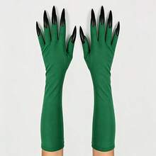 Halloween Witch Green & Black Long Nail Gloves, Performance Witch Costume Claw Gloves - Multicolor - View 6