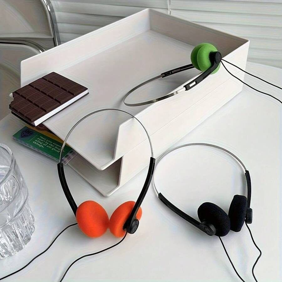 Vintage Handmade High-Fidelity Stereo Headphones, Orange Earcups, Clear Sound Quality, Tangle-Free Cable, 3.5mm Jack - Portable - View 1