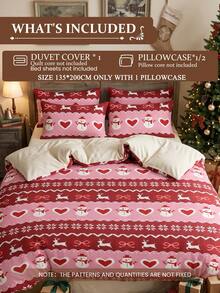 2/3pcs Christmas Red Print Duvet Cover Set, Bedding, Comfortable & Breathable, Anti-Pilling, Machine Washable, Room Decor, Bedroom Decor, Dorm Bedding, Suitable For All Seasons, Fits Single/Double/Queen/King Size Beds, Autumn Home Decor, Duvet Insert Not Included - Multicolor - View 3