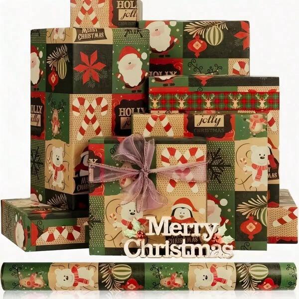 Papel de regalo navideño reforzado, papel de regalo navideño con hombre de jengibre, envoltorio de regalo exquisito, papel de regalo kraft navideño, papel de regalo reforzado, envoltorio de regalo navideño, envoltorio de regalo navideño de vacaciones, envoltorio de muñeco de nieve navideño, regalo de Papá Noel navideño, dulces navideños, con patrones de copos de nieve y árboles de Navidad, papel de regalo de vacaciones, regalos, cajas de regalo, decoraciones para fiestas