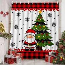 1/4pcs Winter Santa Claus Christmas Tree Pattern Shower Curtain Set, With 12 Hooks Waterproof Polyester Bath Curtain, Bathroom Curtain, Privacy, Thickened, Durable Quick Dry, 180*180cm Size, Christmas Bathroom Decor - A - View 19