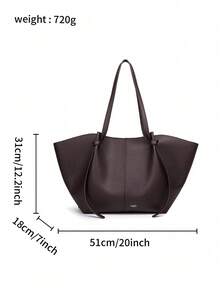 Large Capacity Solid Color PU Leather Soft Long Strap Minimalist Elegant French Style Women's Tote Bag, Suitable For Daily Office Commute - Coffee - View 5