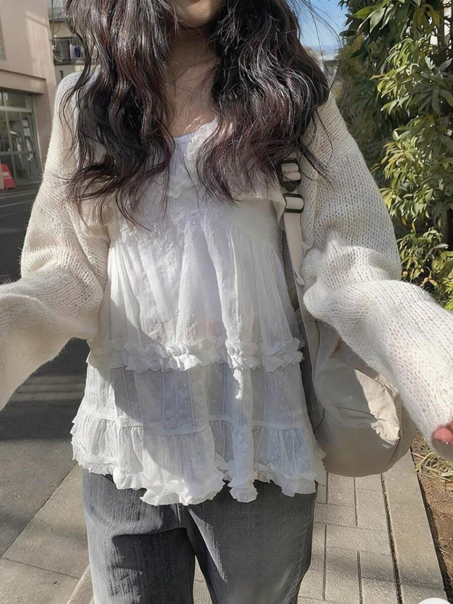 Korean Style Knitted Short Cardigan Shawl Jacket Top For Women - Apricot - View 1