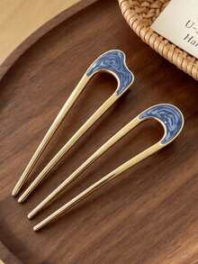 2pcs/Set Luxury Metal U-Shaped Hair Sticks Combination, Multi-Color Drip Oil Design, Women's Back-Of-Head Bun Styling Tool, Simple Versatile Hair Accessory - Multicolor - View 7