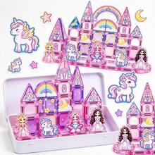 40PCS Princess & Unicorn Castle Magnetic Building Blocks Toy, STEM Educational Magnetic Toy With Portable Metal Storage Box, Suitable For Girls Aged 3-8 - Color - View 2