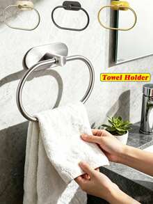 Self-Adhesive Towel Rack, Bathroom Wall-Mounted Towel Bar, Gold/Black/Silver Bathroom Towel Rack, Bathroom Wall Towel Ring, Towel Bar, Kitchen Towel Rack, Towel Hook, Bathroom Accessories, Bathroom Decor, Storage Organizer, Napkin/Dishcloth Rack - Multicolor - View 2