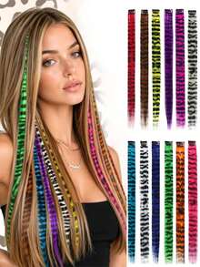 1pc Leopard & Striped Hair Extensions, Colorful Long Straight Clip-In Hair Pieces, Suitable For Women & Girls Daily Wear, Party, Halloween, Festival - Multicolor - View 4