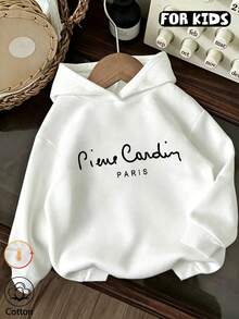 Minimalistisk hoodie med signaturtext för tween-flickor, hoodie med bokstavstryck för flickor - Vitt - Visa 1