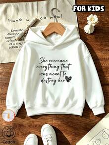 Tween Girl Retro Quote Heart Graphic Hoodie, Girls Positive Slogan Hooded Pullover - White - View 11